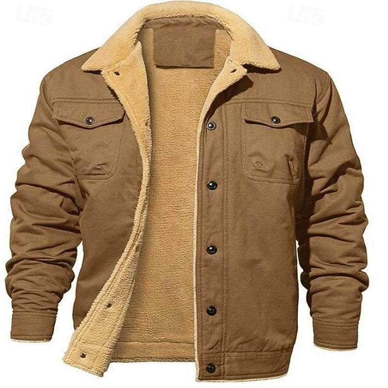 Aksel | Gefütterte Trucker-Jacke Herren mit Fellkragen und Knopfleiste