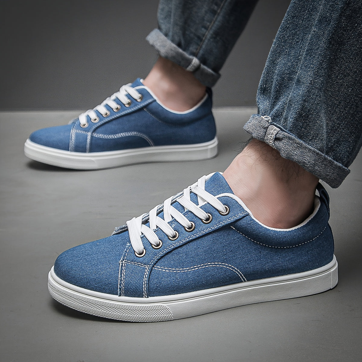 Edgar | Herren Sneaker mit Schnürung und gerippter Sohle, Denim