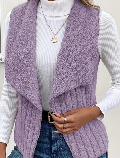 Francesca | Damen Teddy Cardigan Weste mit Wasserfallkragen, Grau