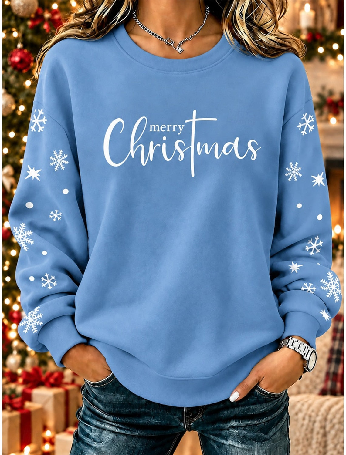 Feikje | Weihnachtspullover mit Schriftzug und Schneeflocken Damen