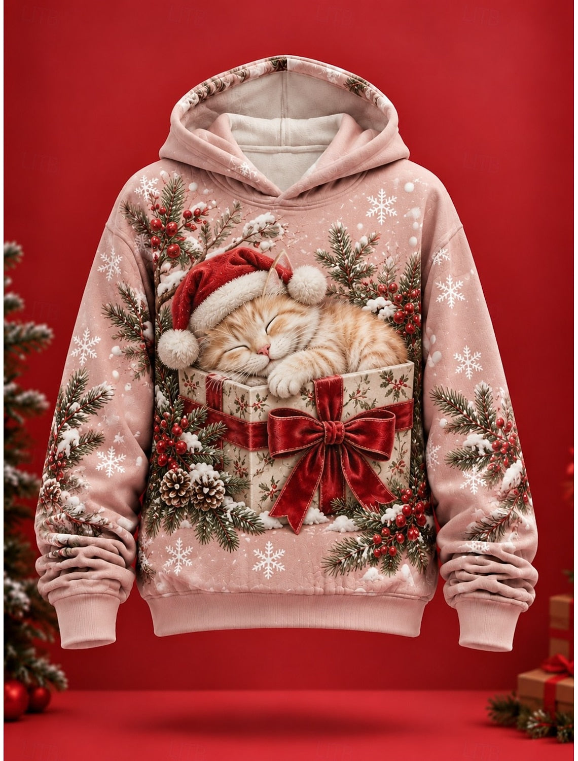 Emmanuelle | Weihnachtspullover Hoodie mit Katzenmotiv