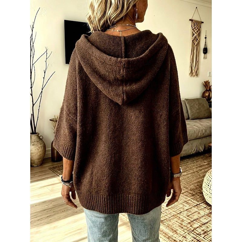 Saskia | Weite Strickjacke mit Kapuze für Damen offen