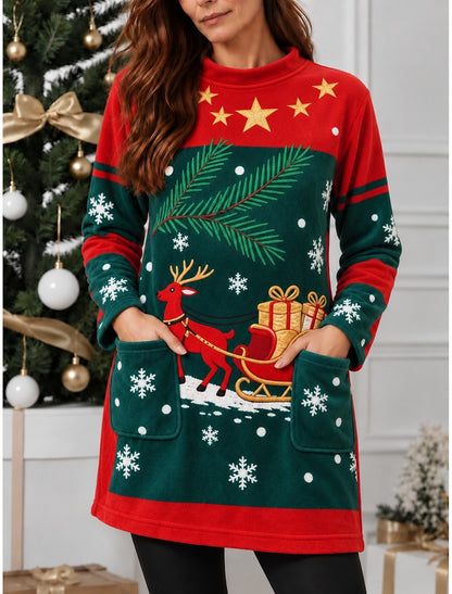 Capucine | Weihnachtspullover Damen mit Kerstbaum-Motiv Stehkragen