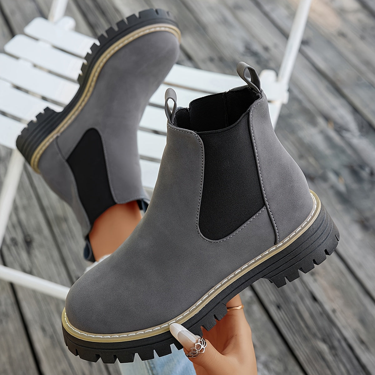 Barbara | Damen Chelsea Boots mit Plateausohle und Profilsohle