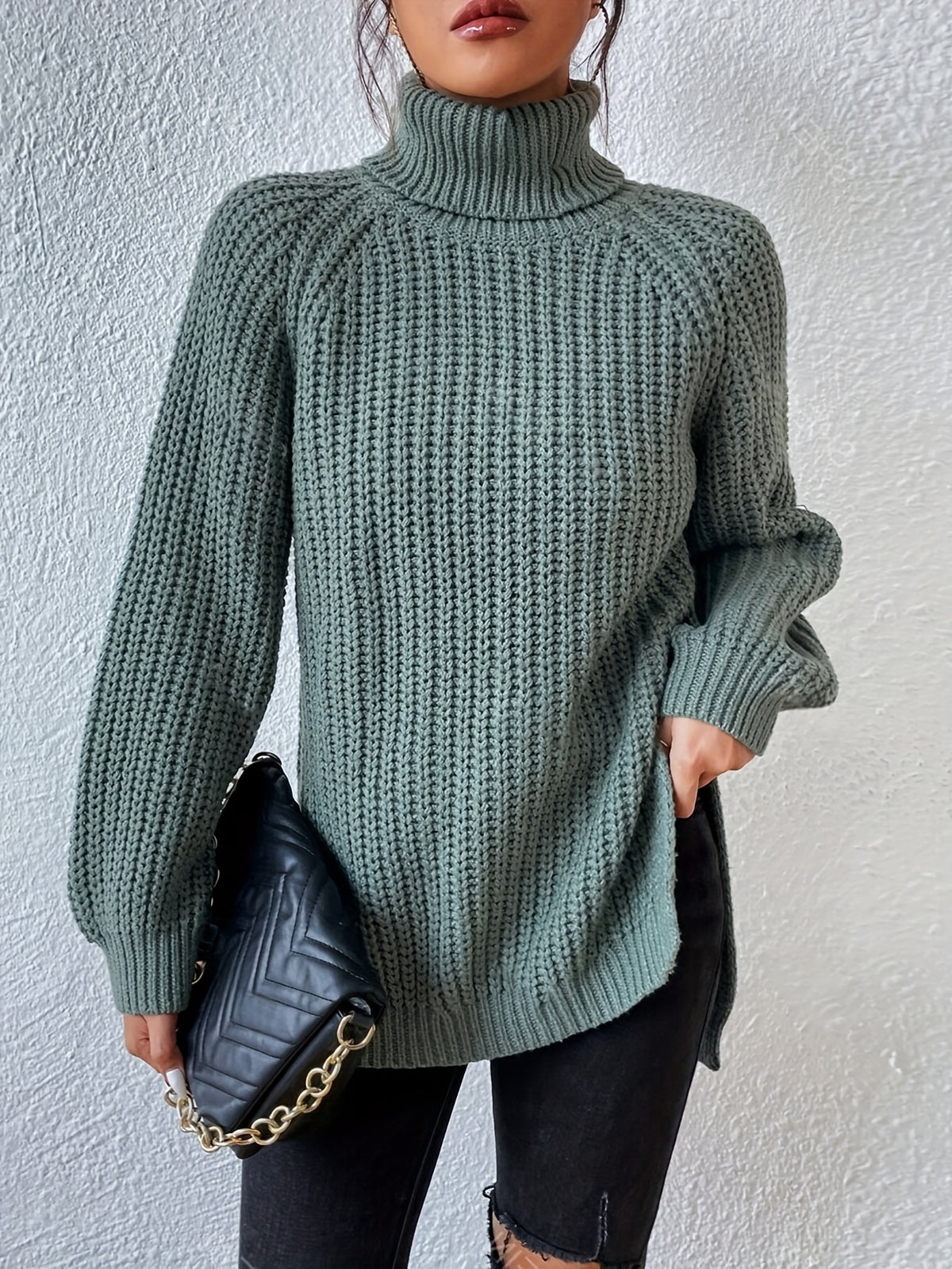 Iselin | Damen Grobstrick Rollkragenpullover
