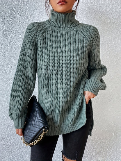 Iselin | Damen Grobstrick Rollkragenpullover