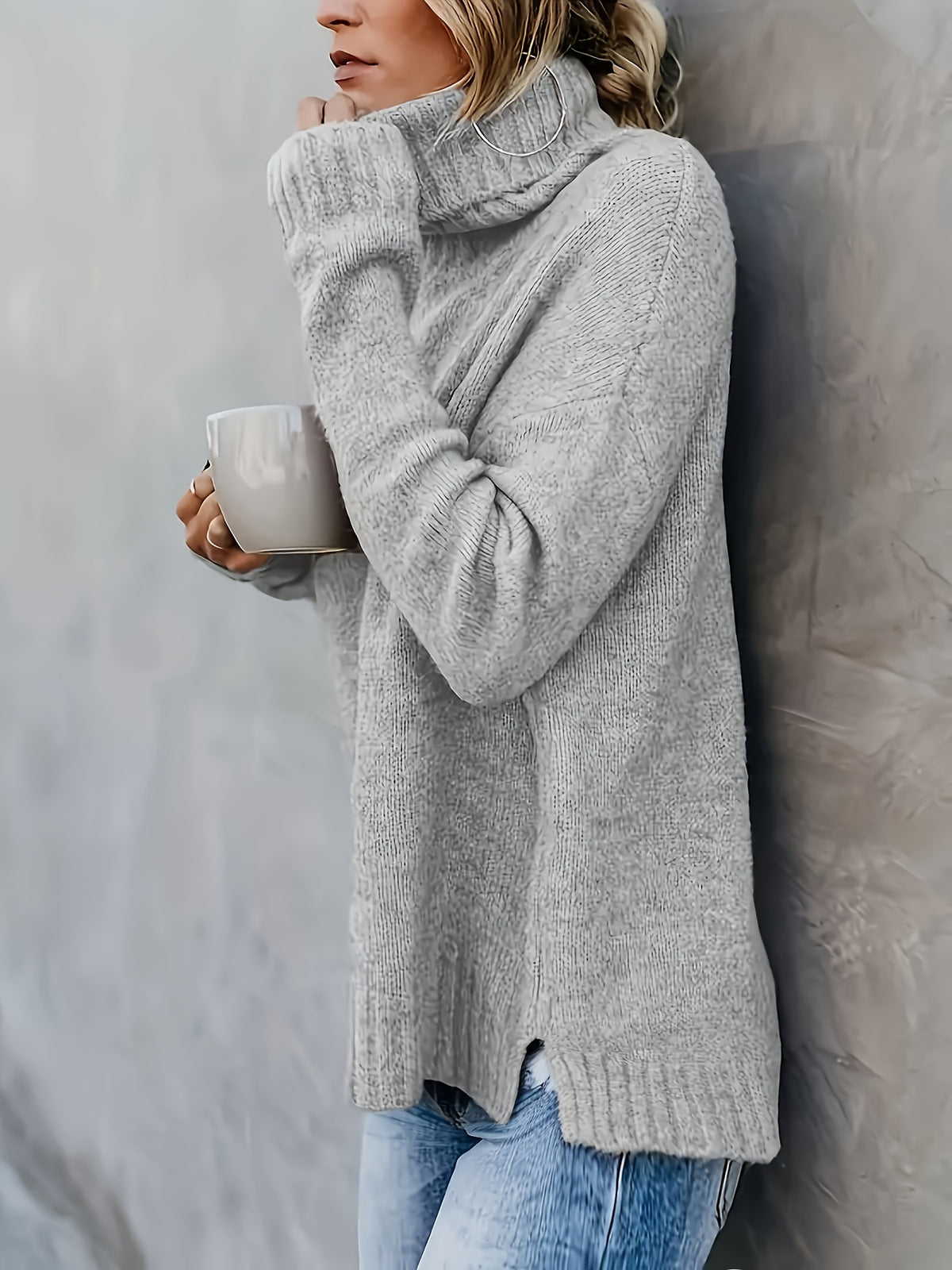 Jolien | Damen Oversized Rollkragenpullover mit Schlitzsaum