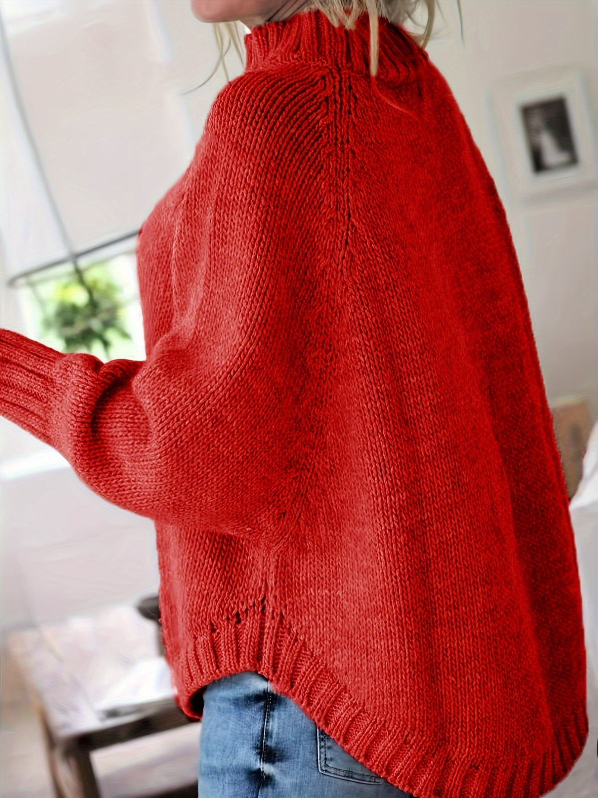 Isadora | Damen Zopfmuster Pullover mit Stehkragen Oversized