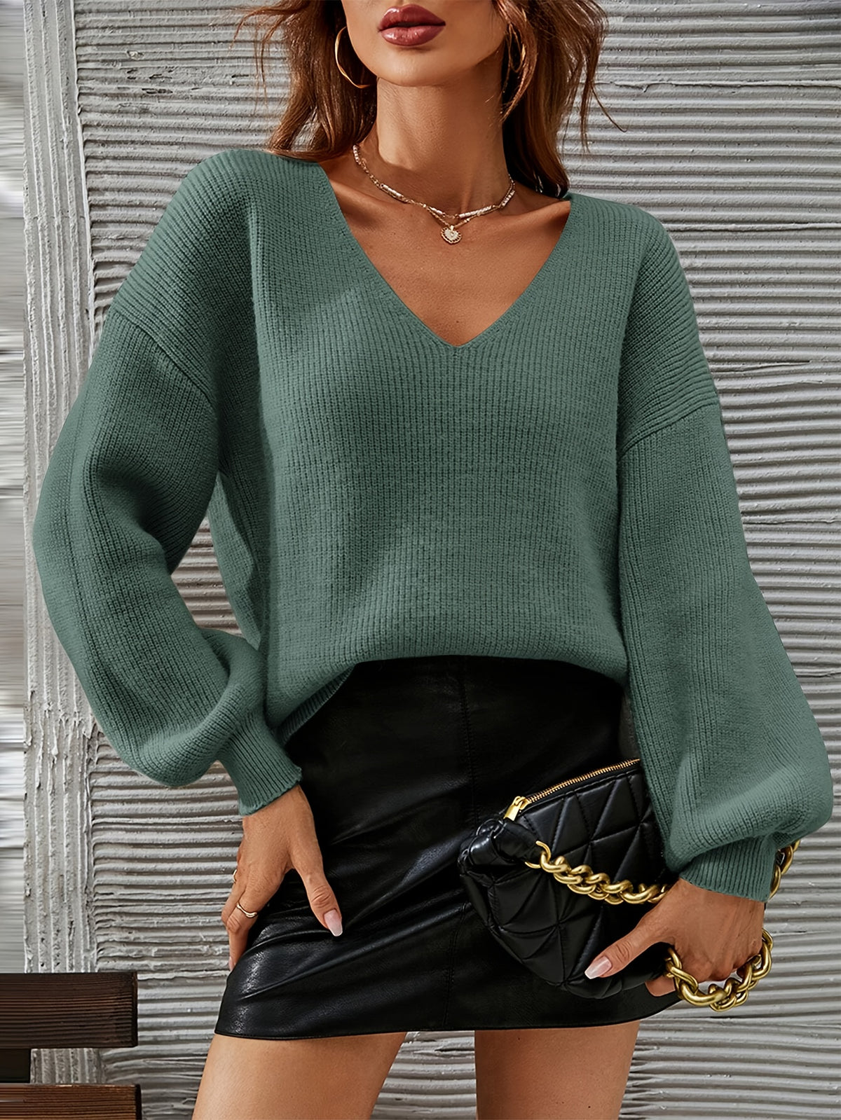 Kaya | Damen Oversized Strickpullover mit V-Ausschnitt