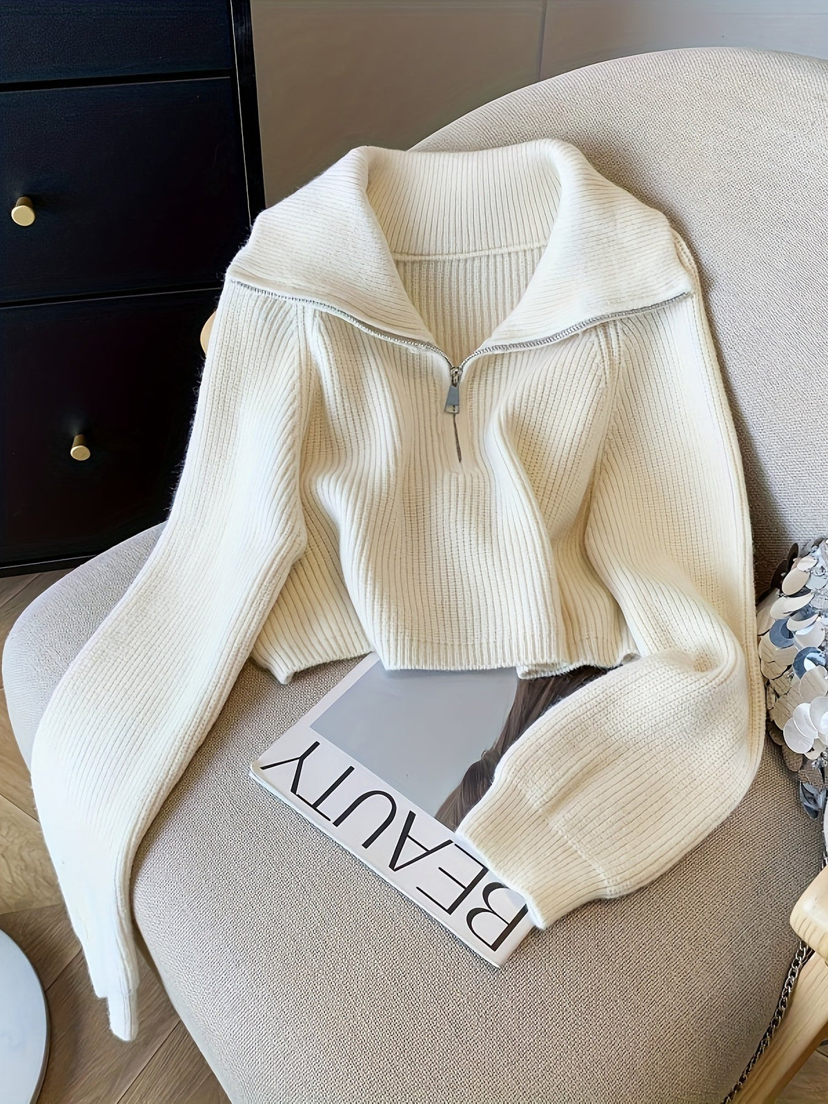 Lauretta | Gerippter Pullover mit Reißverschluss für Damen