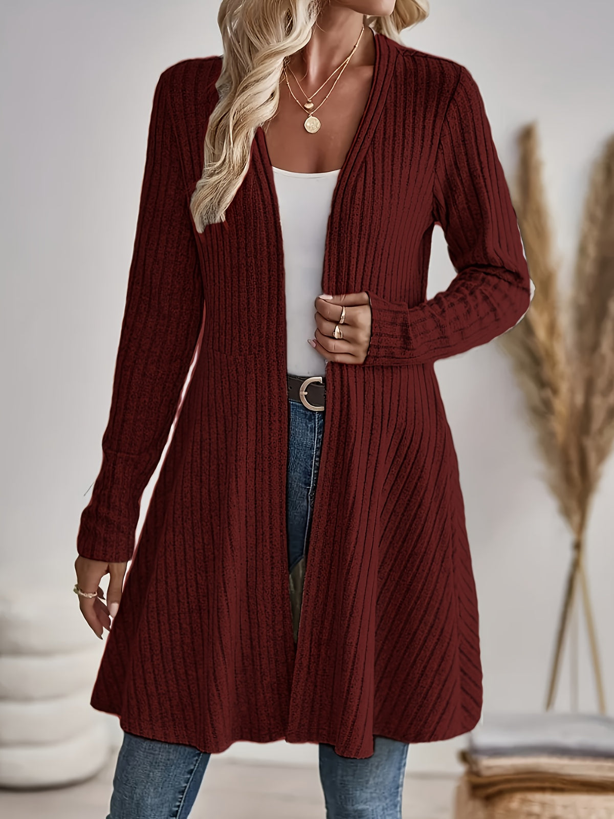 Rosalind | Winter Damen Mantel Strickcardigan Geripptem Design Lang