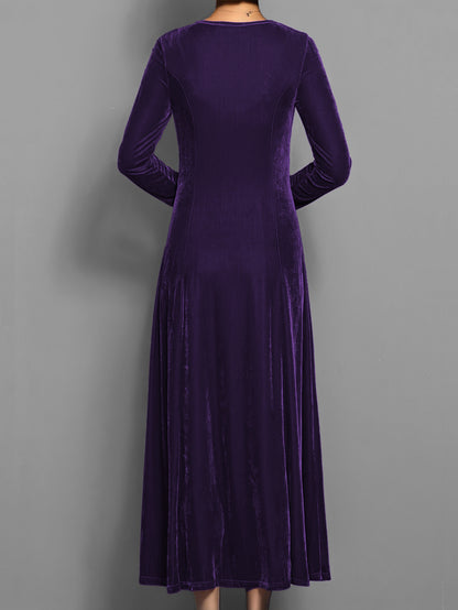 Leila | Elegantes Damen Samtkleid mit Rundhalsausschnitt Langarm