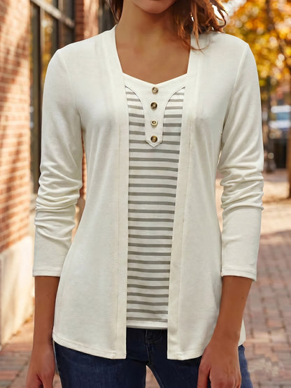Eleanor | Damen Strickcardigan mit Streifen-Einsatz