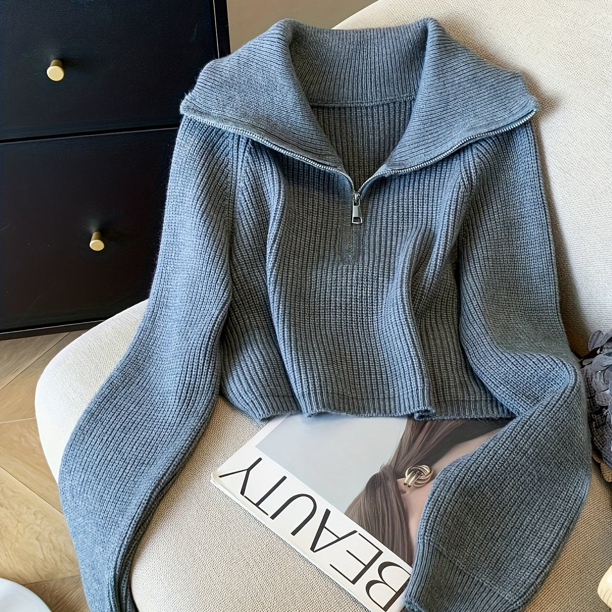 Lauretta | Gerippter Pullover mit Reißverschluss für Damen