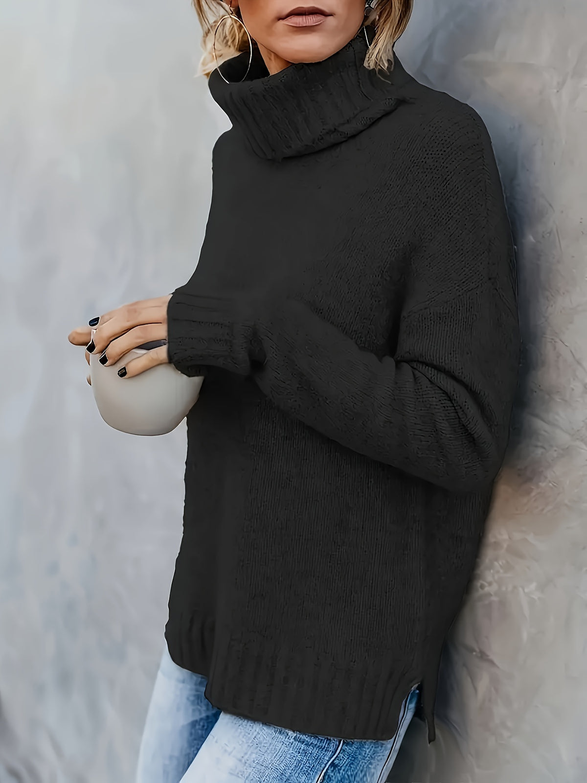Jolien | Damen Oversized Rollkragenpullover mit Schlitzsaum