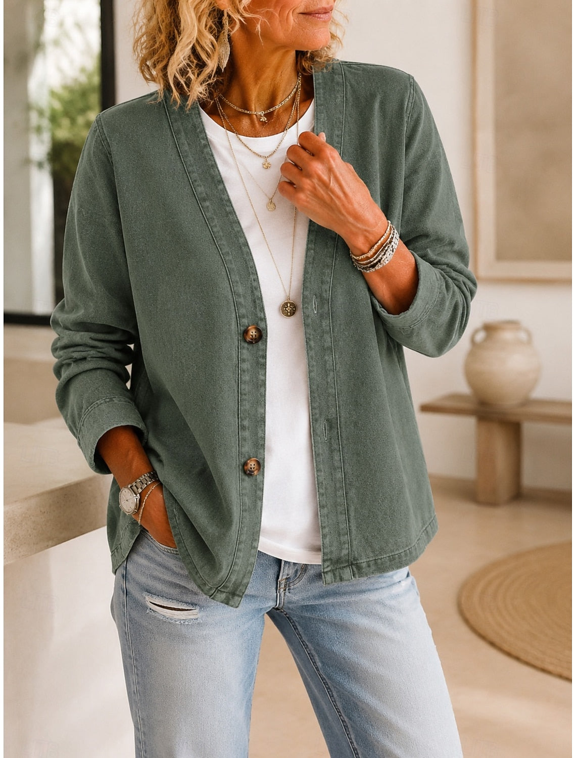 Gesa | Damen Cardigan mit Knopfleiste und V-Ausschnitt, Leger Grün