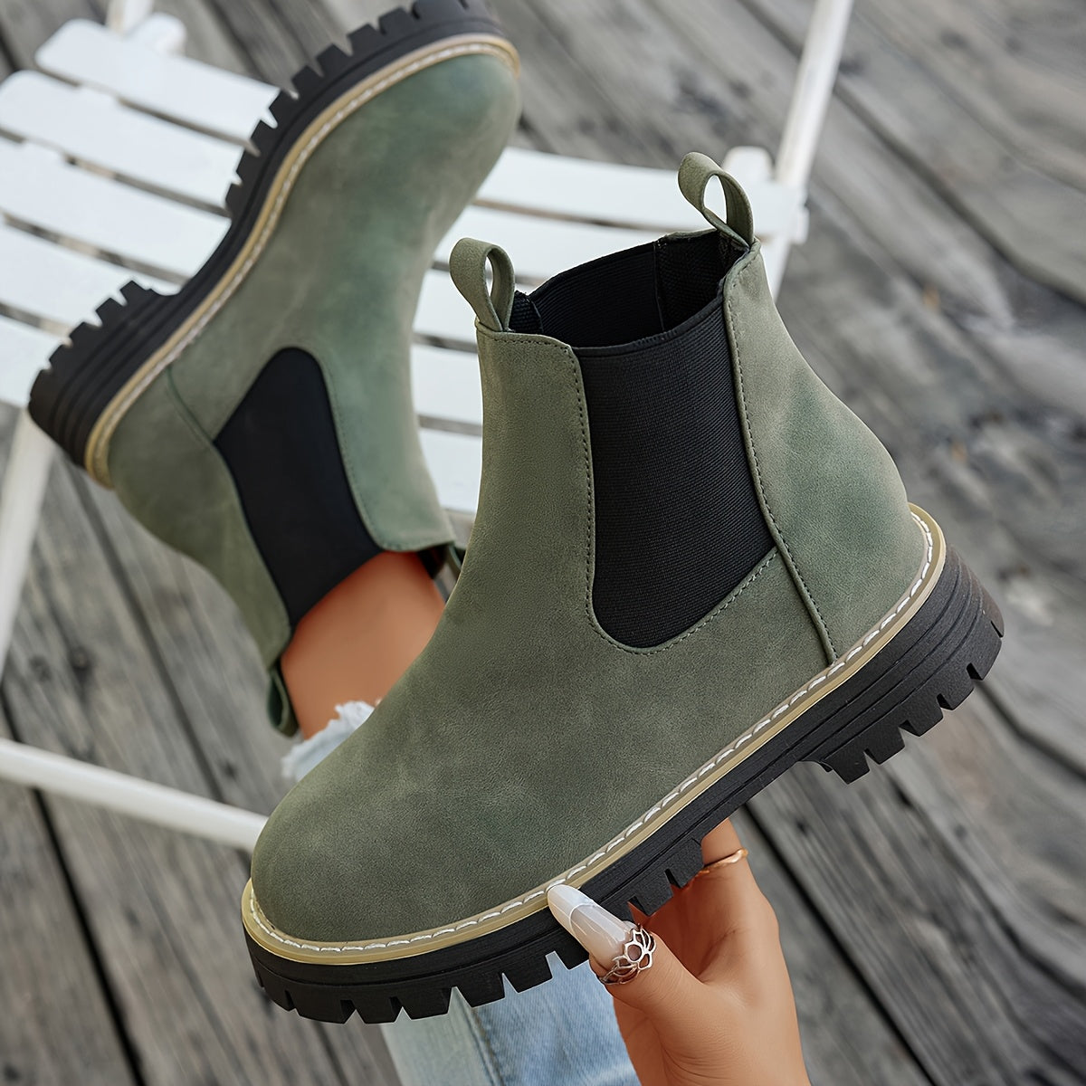 Barbara | Damen Chelsea Boots mit Plateausohle und Profilsohle