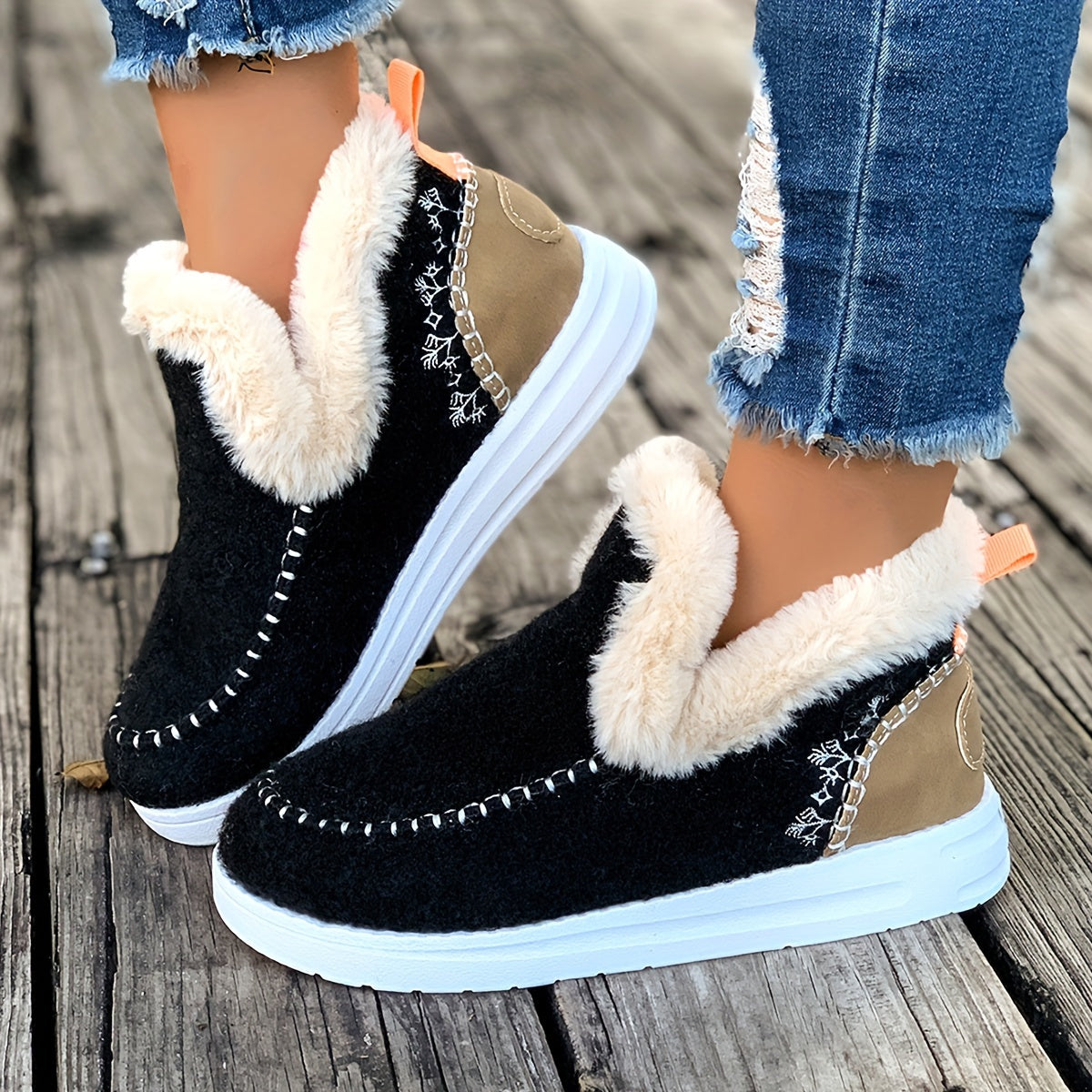 Berit | Damen Chelsea Boots gefüttert mit Kunstfellkragen