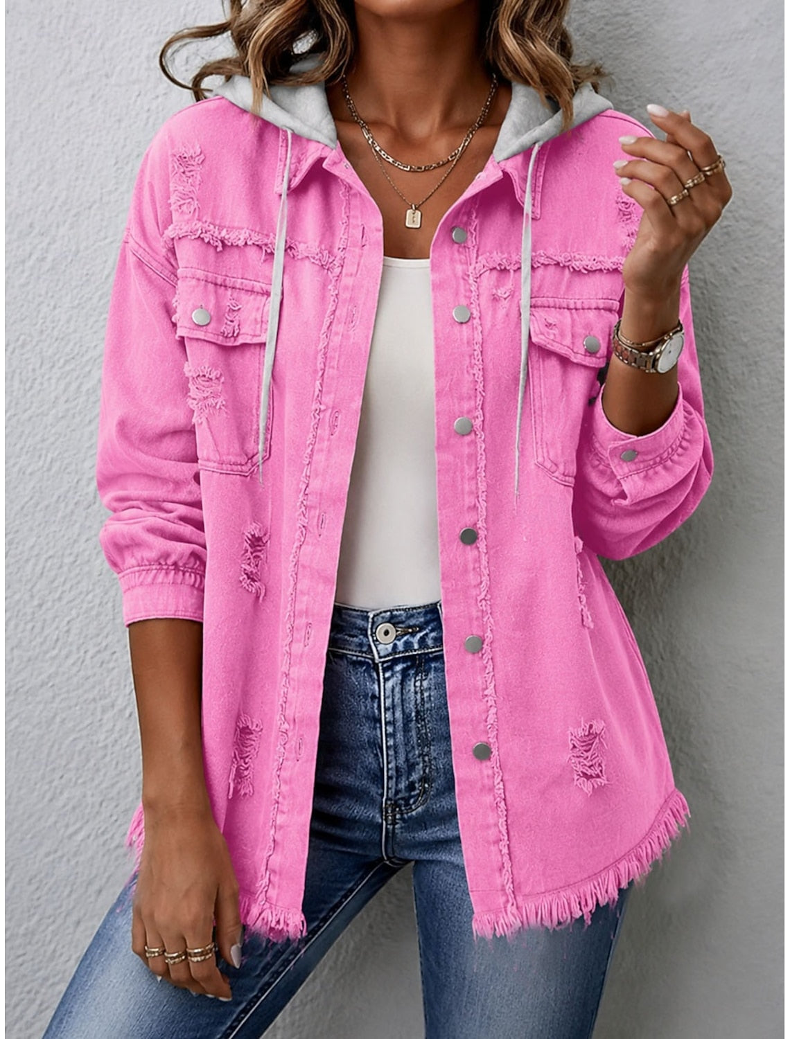 Malina | Damen Übergangsjacke mit Kapuze und Fransensaum