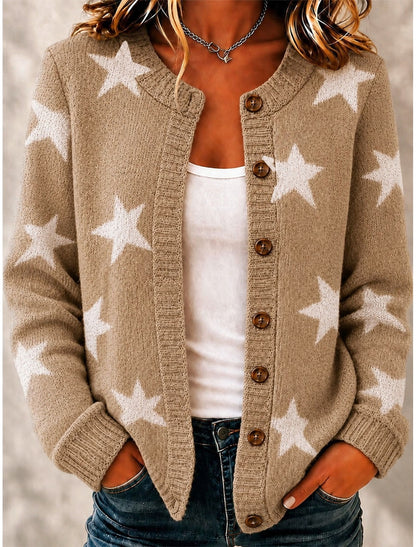 Genevieve | Damen Cardigan Herzmuster Knopfleiste Rundhals