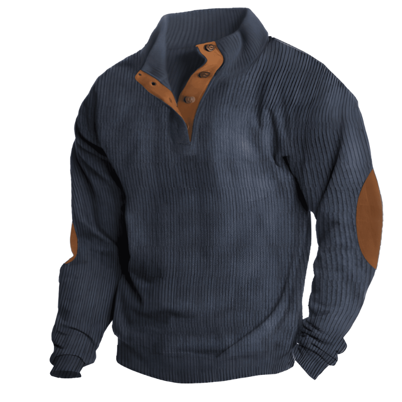 Mads | Herren Strickpullover mit Stehkragen und Knopfleiste