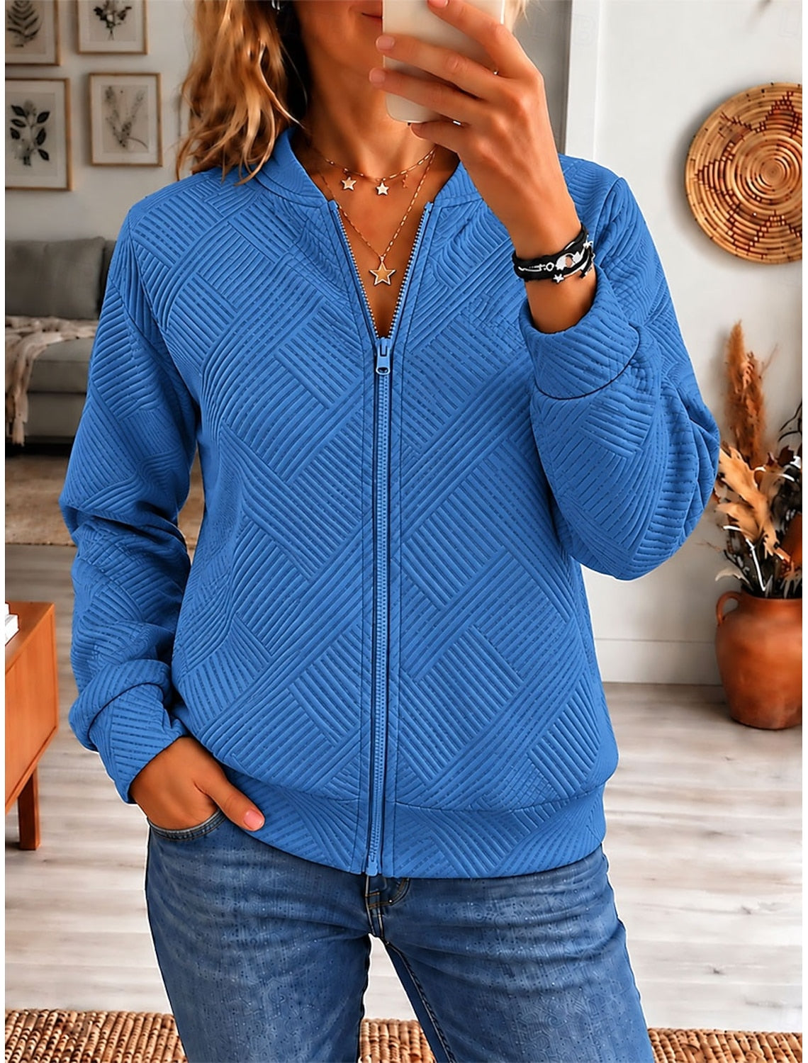 Estelle | Damen Bomberjacke mit Zopfmuster und Reißverschluss