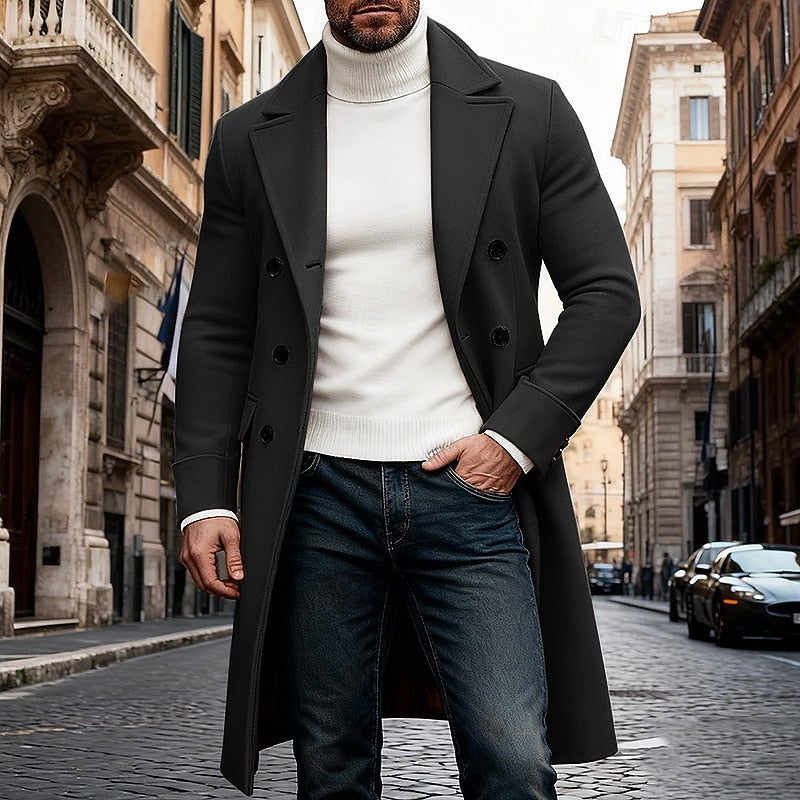 Beau | Doppelreihiger Wintermantel mit Reverskragen und Taschen für Herren
