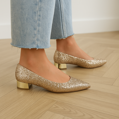 Alexa Glitzer-Ballerinas mit Spitzer Zehenbereich für Damen