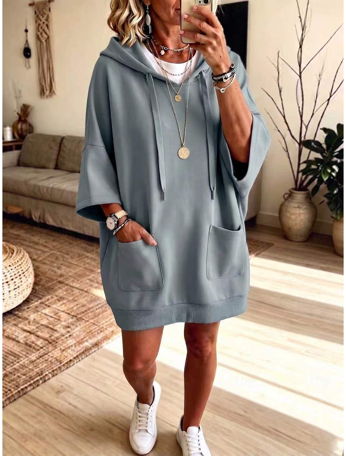 Livia | Damen Kapuzenkleid Oversized mit Kängurutasche