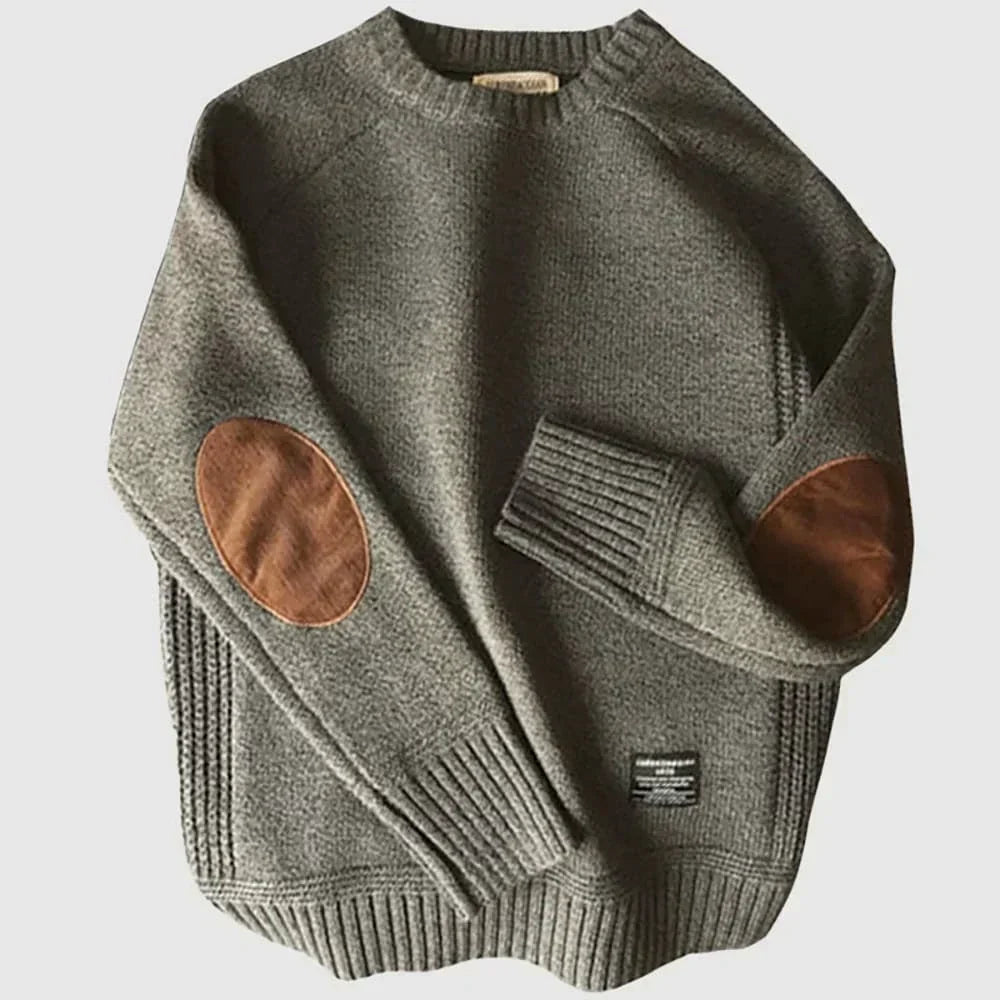 Roman | Herren Gerippter Strickpullover mit Ellbogenpatches
