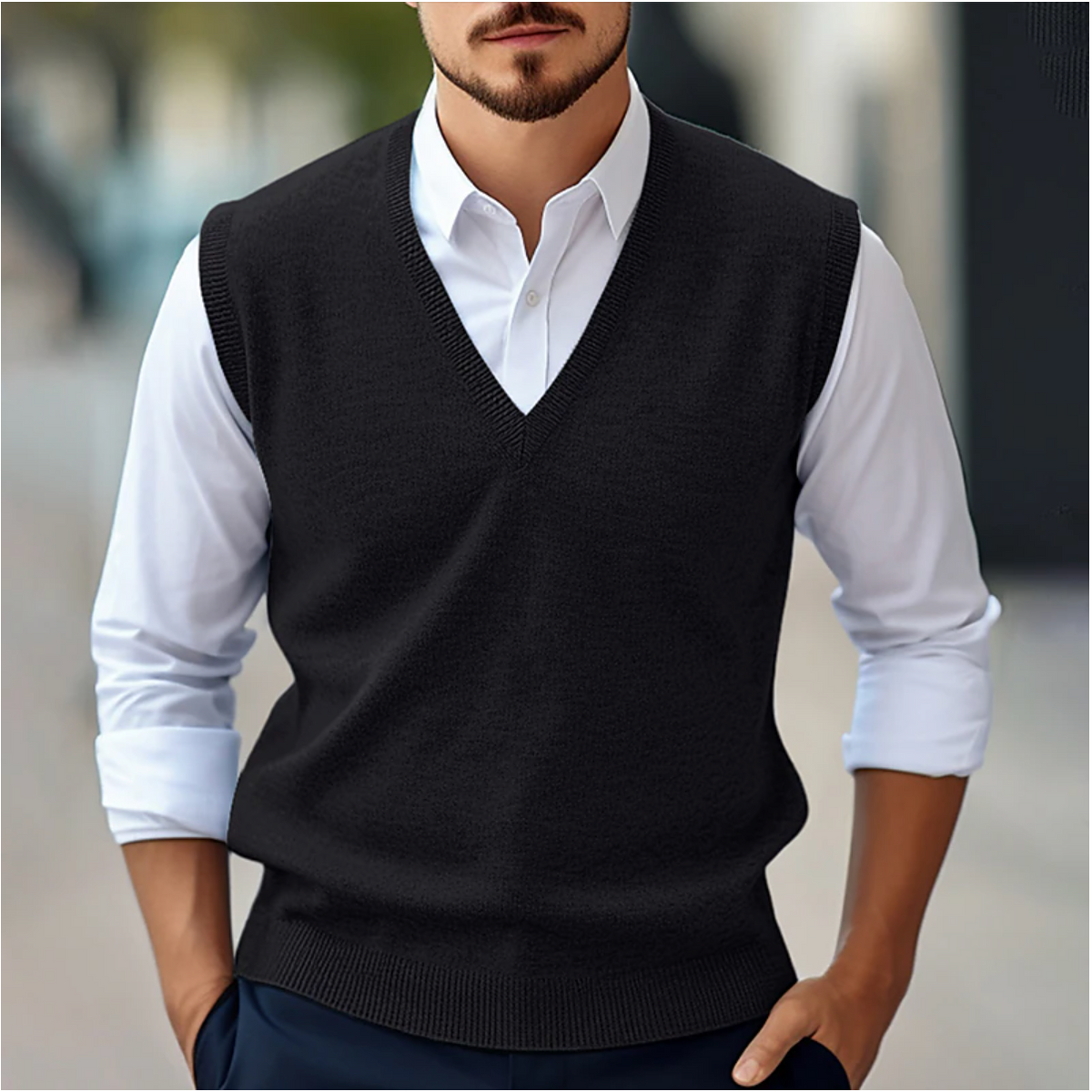 Henrik Gerippter Mouwloser Pullover V-Ausschnitt Herren