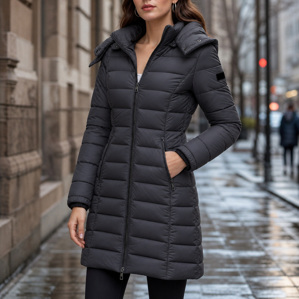 Sierra | Taillierte Midi-Steppjacke mit Kapuze für Damen