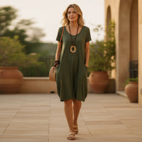 Maya | Damen Midikleid Kurzarm Boho Rundhals Sommer