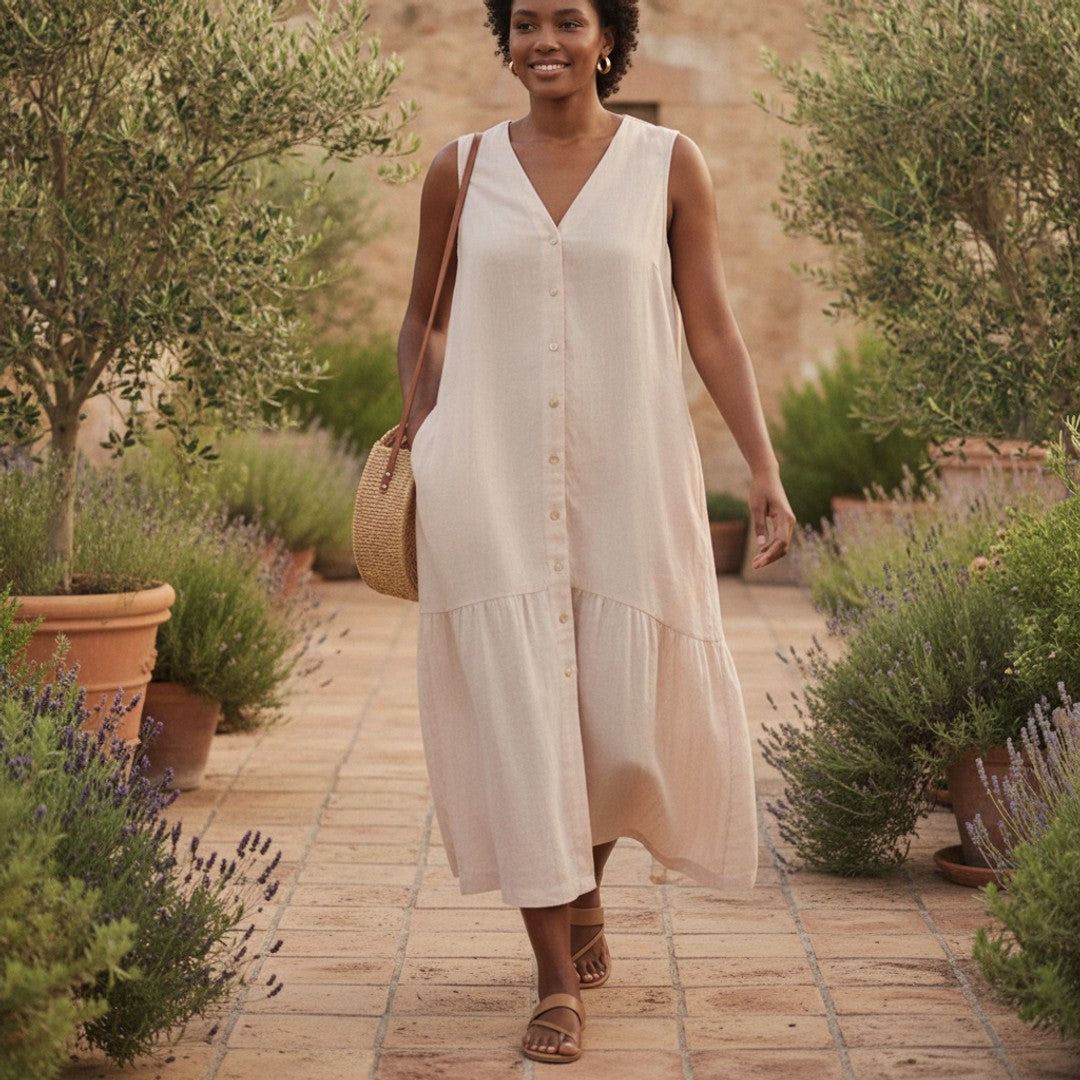 Regula | Damen Maxi Dress V-Ausschnitt Knopfleiste Sommer