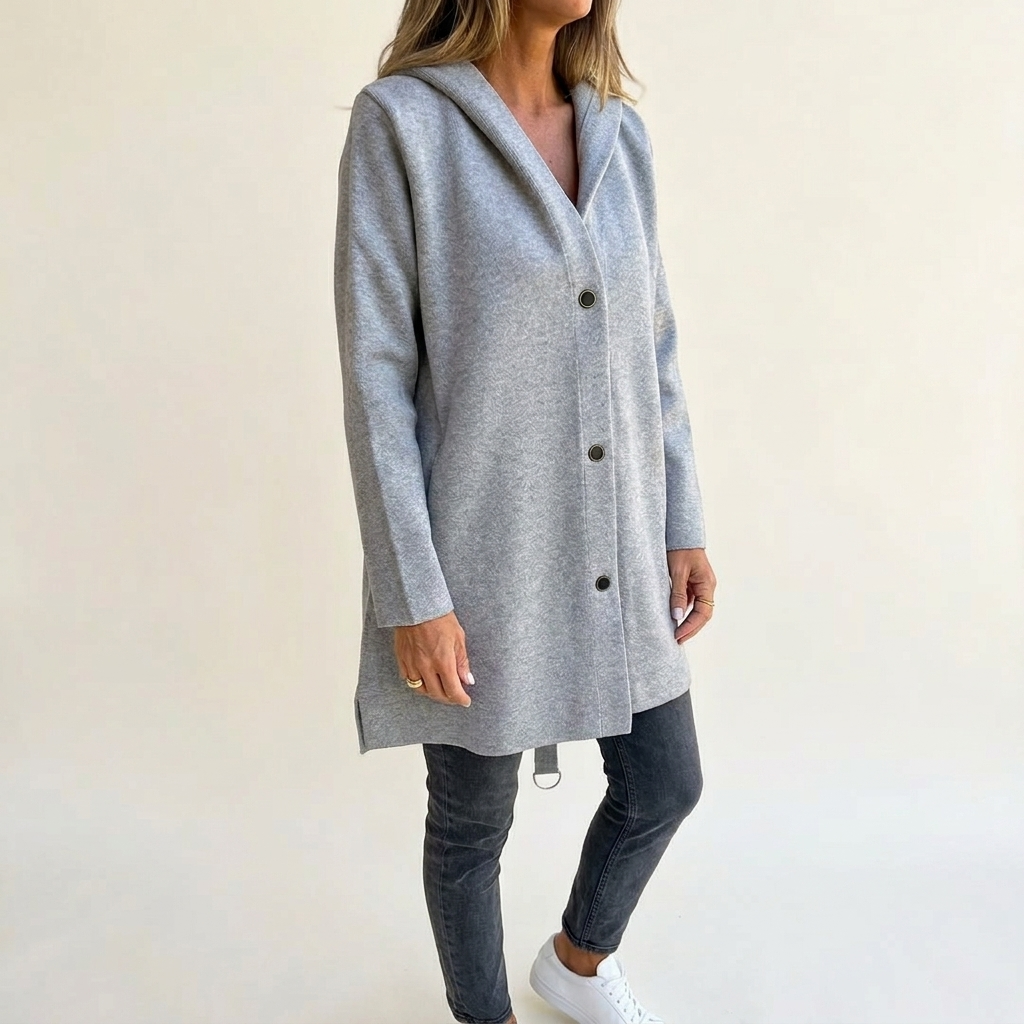 Greta | Oversized Strickjacke mit Kapuze, Knopfleiste und Taschen