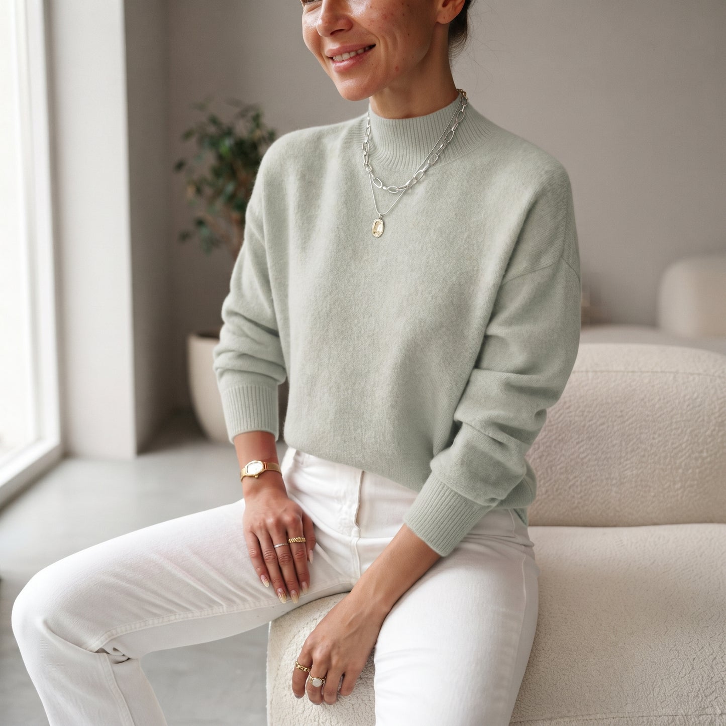 Elina | Damen Rollkragenpullover Rippstrick Langarm Alltag