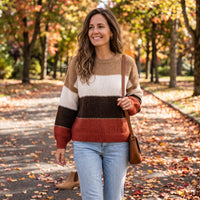 Bo | Damen Colour-Block Pullover Rundhals Lockere Passform