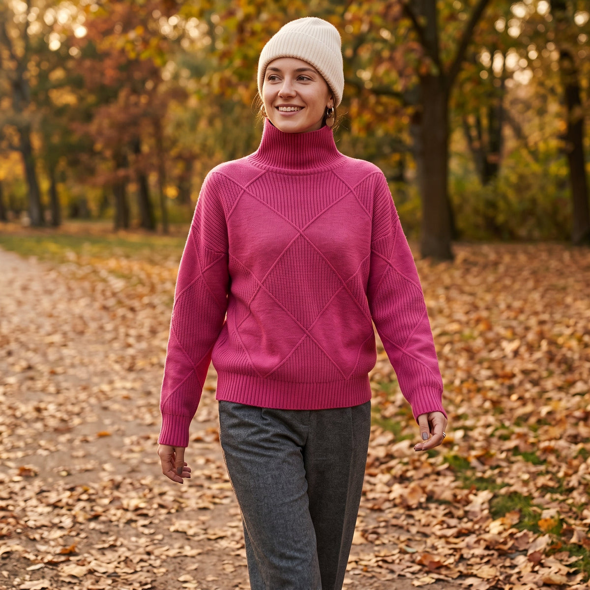 Beatrix | Damen Rollkragenpullover Rippstrick Geometrisch – Herbst-Look