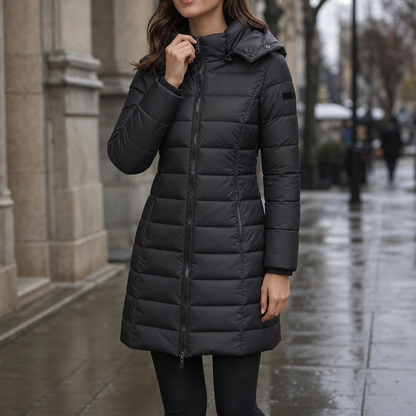 Sierra | Taillierte Midi-Steppjacke mit Kapuze für Damen