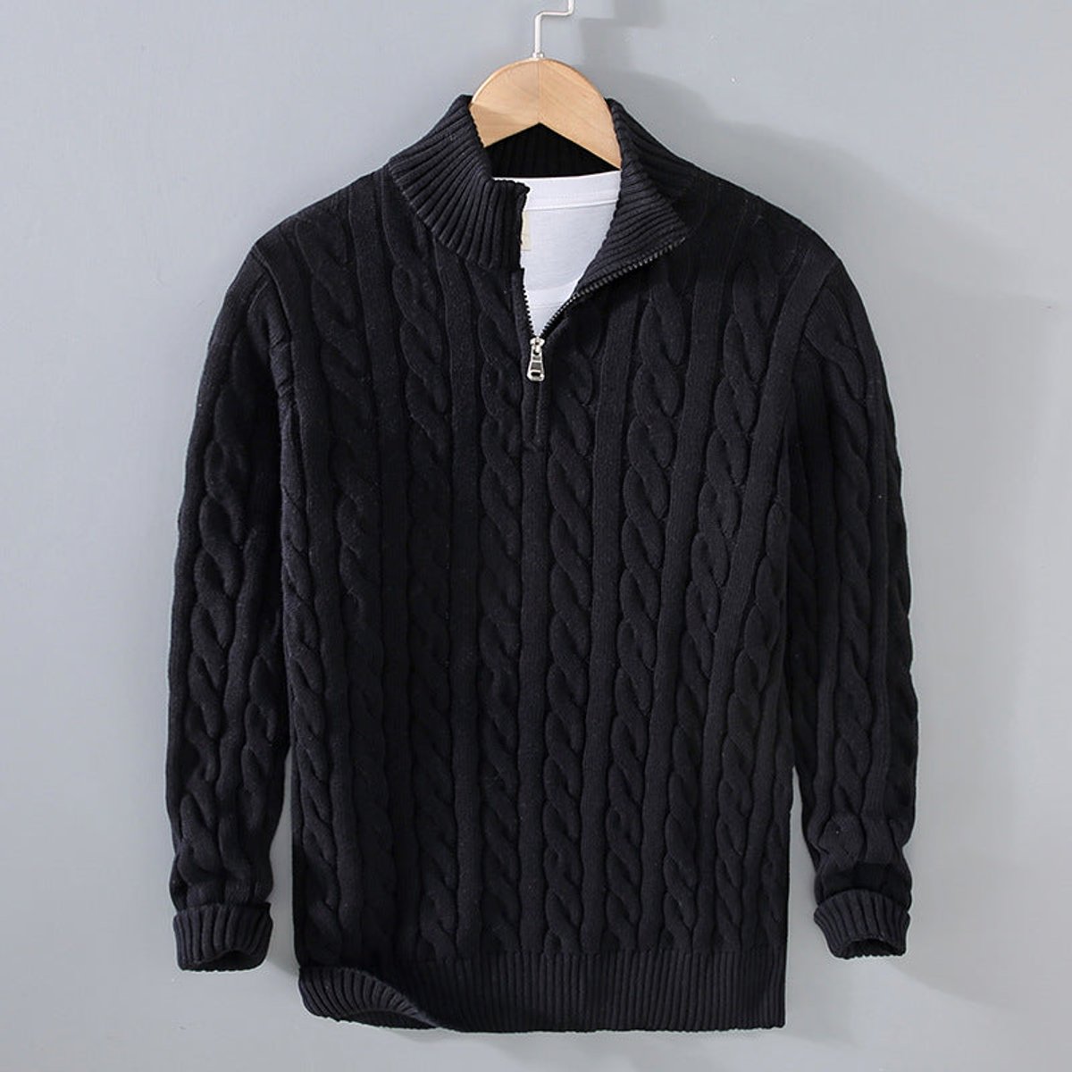 Tobias | Herren Zopfmuster Halbzip Pullover Strick