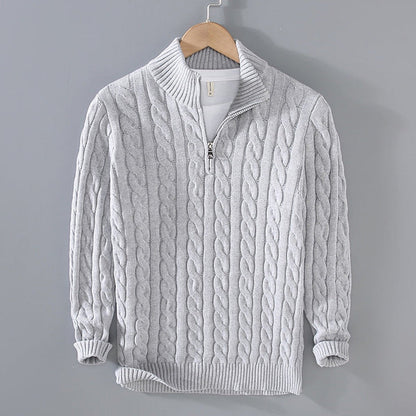 Tobias | Herren Zopfmuster Halbzip Pullover Strick