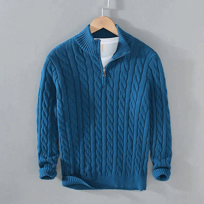 Tobias | Herren Zopfmuster Halbzip Pullover Strick