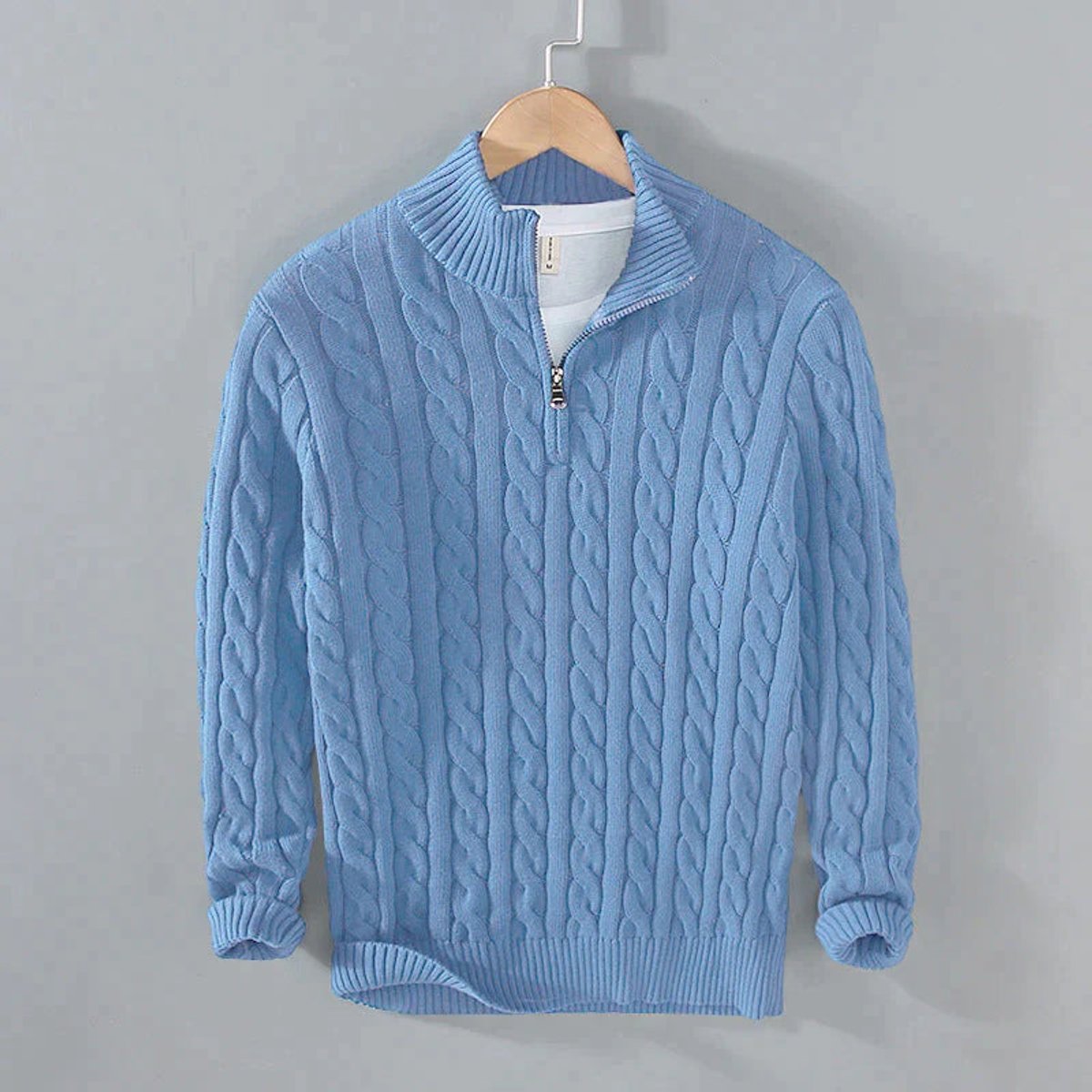 Tobias | Herren Zopfmuster Halbzip Pullover Strick