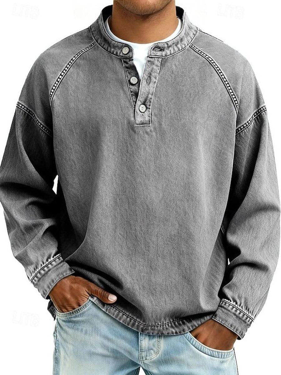 Tate | Herren Henley Strickpullover Used-Look Langarm