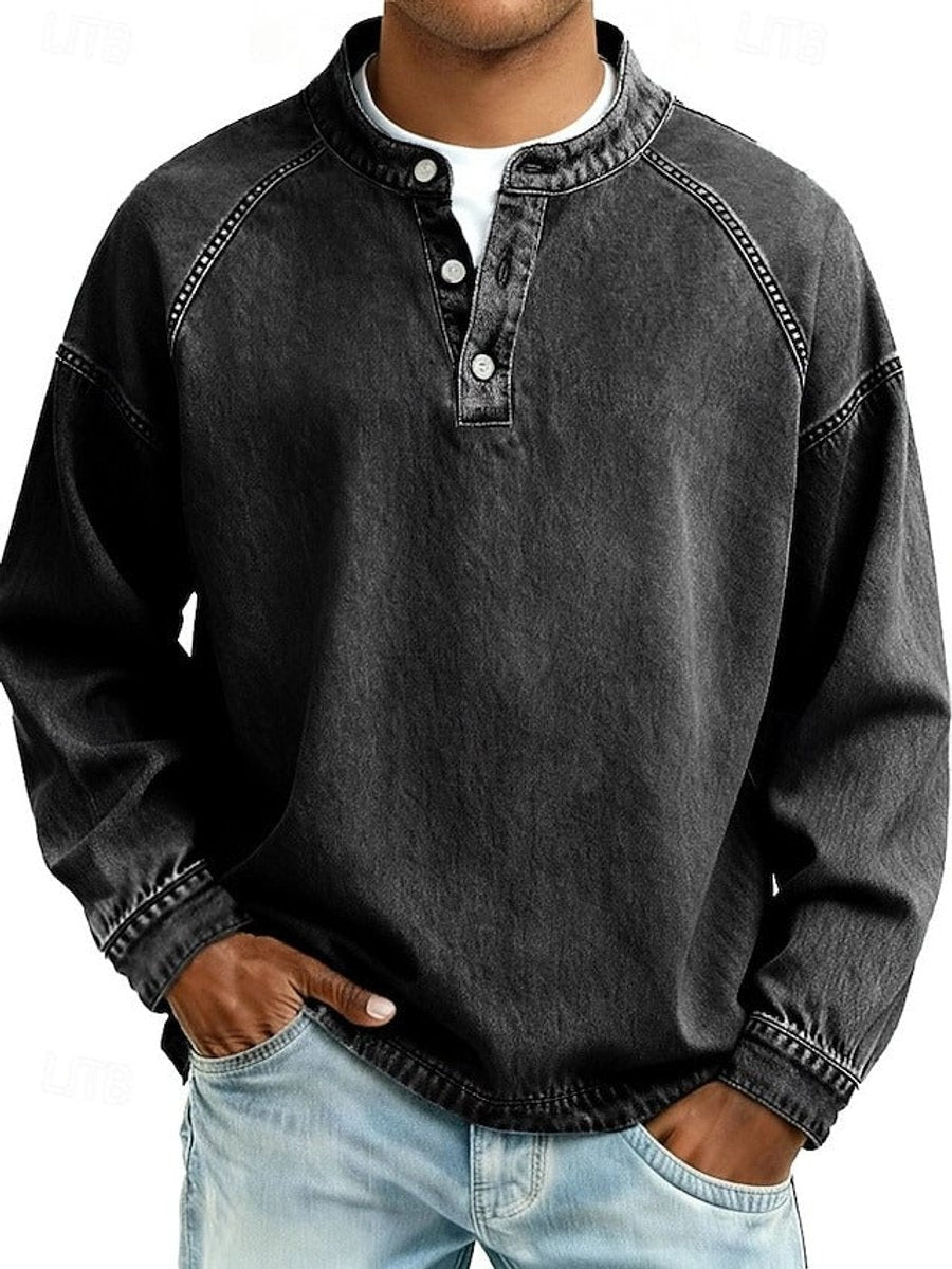 Tate | Herren Henley Strickpullover Used-Look Langarm