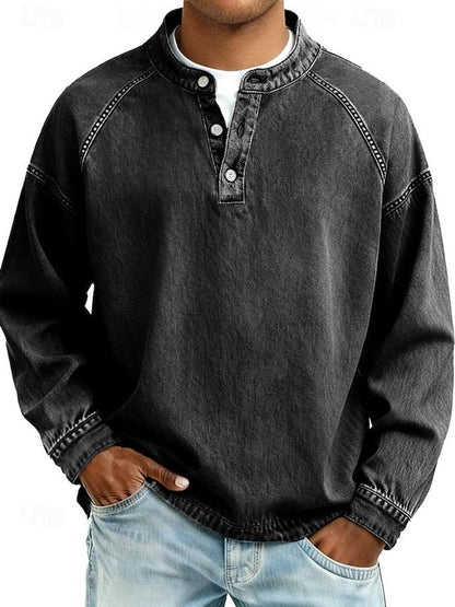 Tate | Herren Henley Strickpullover Used-Look Langarm