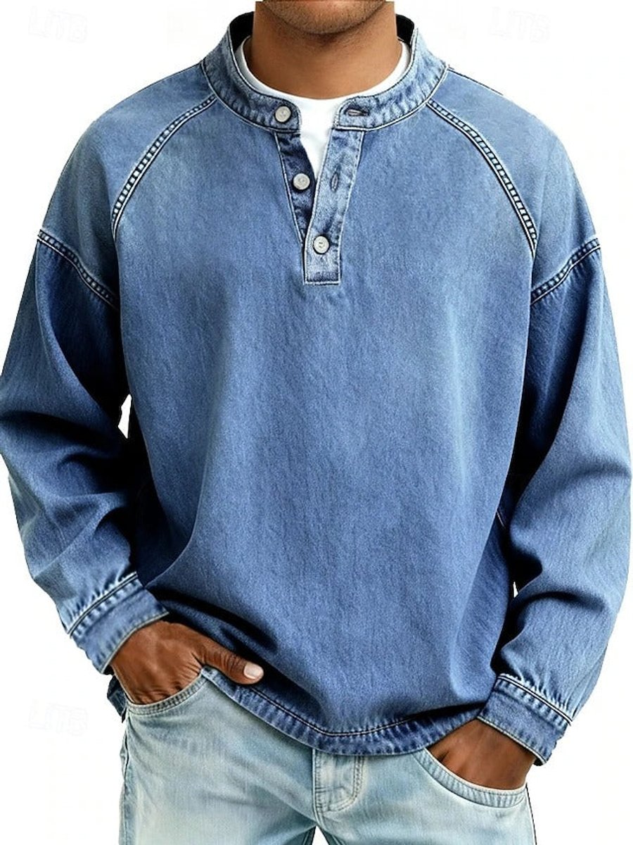 Tate | Herren Henley Strickpullover Used-Look Langarm