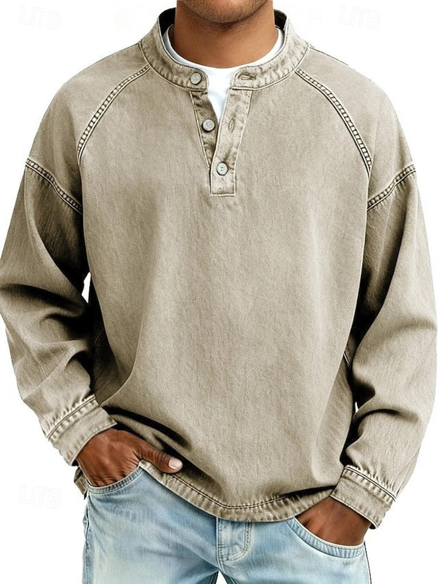 Tate | Herren Henley Strickpullover Used-Look Langarm