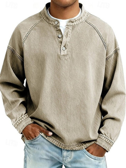 Tate | Herren Henley Strickpullover Used-Look Langarm
