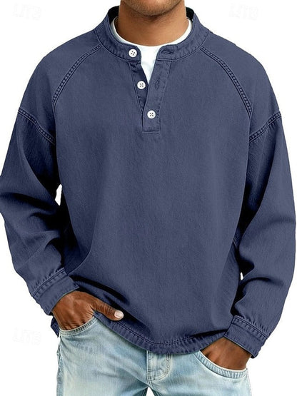 Tate | Herren Henley Strickpullover Used-Look Langarm